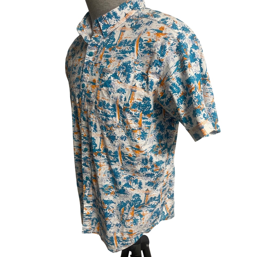 Columbia Rapid Rivers Boat All Over Print Short Sleeve Shirt Men's Large - Picture 1 of 10